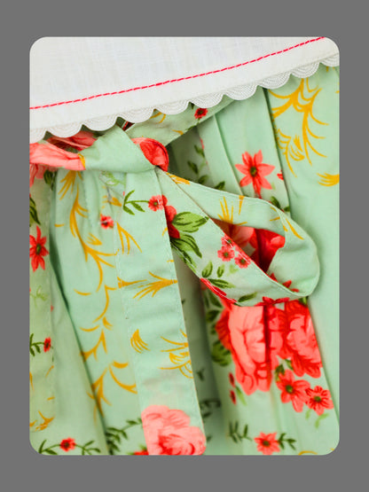 Enfance Floral Printed Dress With Half Sleeves Embroidered Jacket - Pista