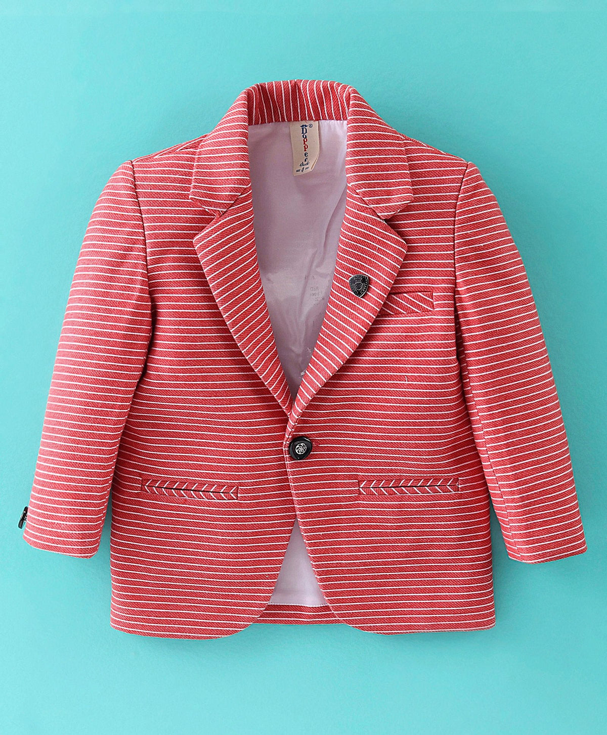 Dapper Dudes Full Sleeves Striped Blazer With Printed Tee & Bottom - Red