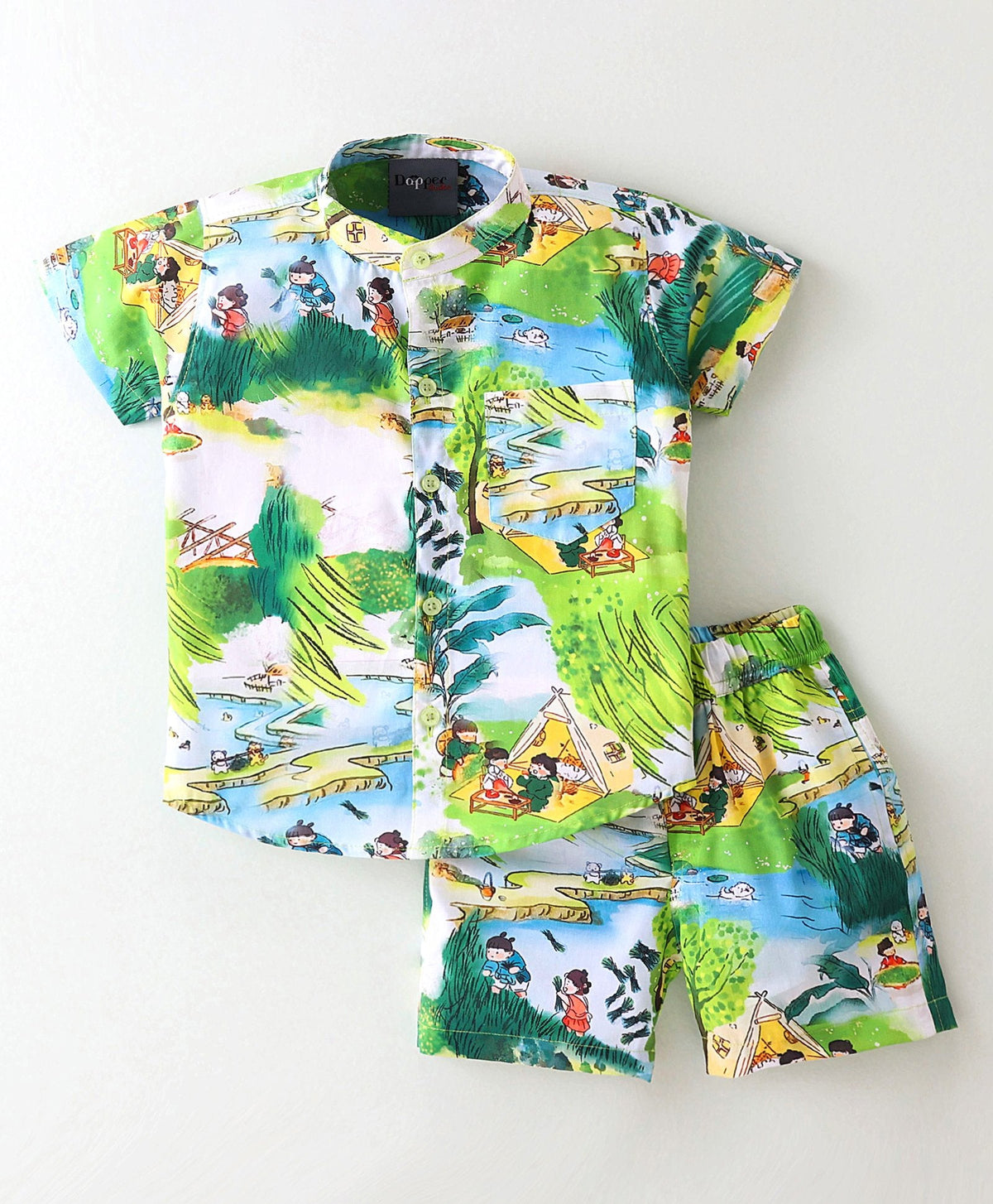 Dapper Dudes Half Sleeves Printed Shirt With Shorts - Green