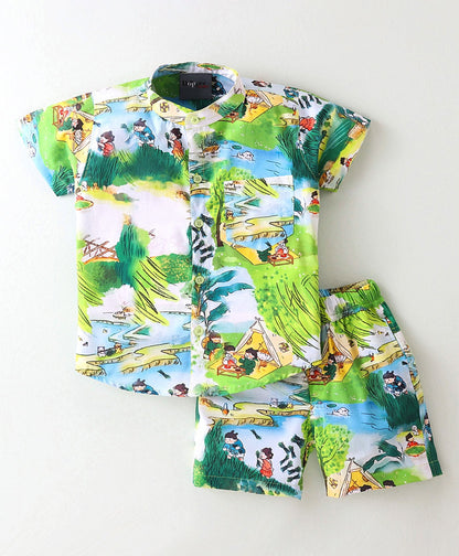 Dapper Dudes Half Sleeves Printed Shirt With Shorts - Green