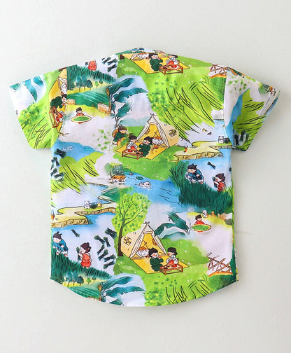Dapper Dudes Half Sleeves Printed Shirt With Shorts - Green