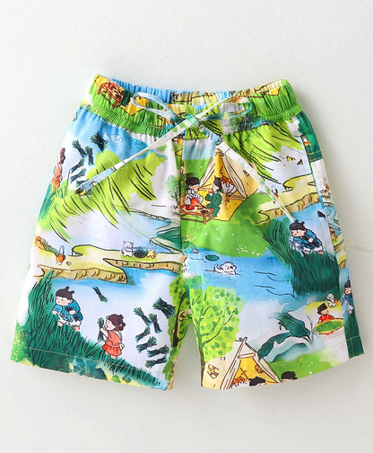 Dapper Dudes Half Sleeves Printed Shirt With Shorts - Green