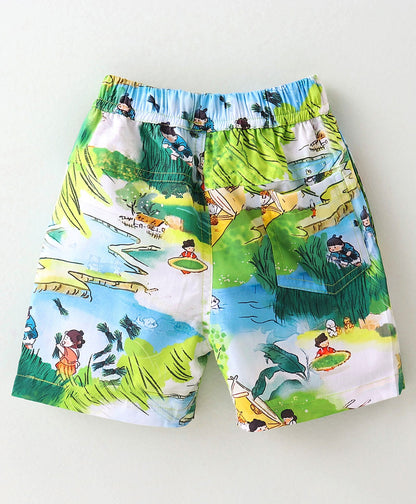 Dapper Dudes Half Sleeves Printed Shirt With Shorts - Green
