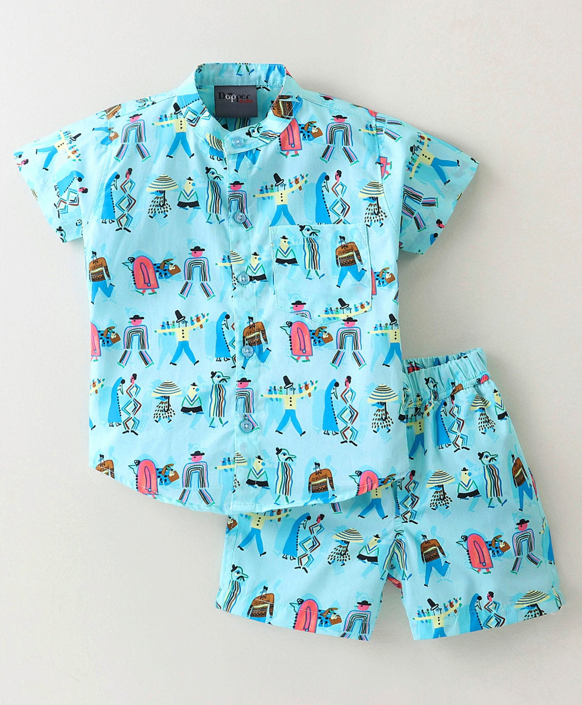 Dapper Dudes Half Sleeves Printed Shirt With Shorts - Blue