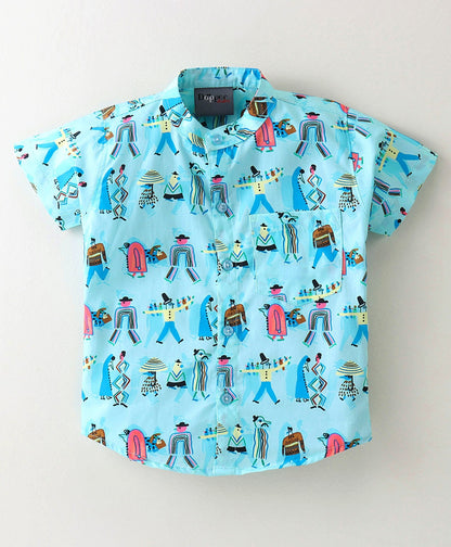 Dapper Dudes Half Sleeves Printed Shirt With Shorts - Blue