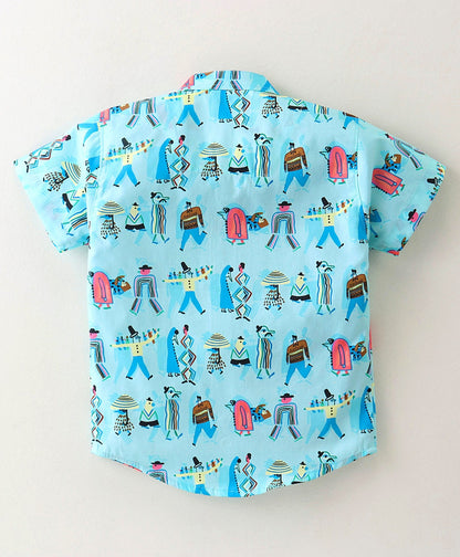 Dapper Dudes Half Sleeves Printed Shirt With Shorts - Blue