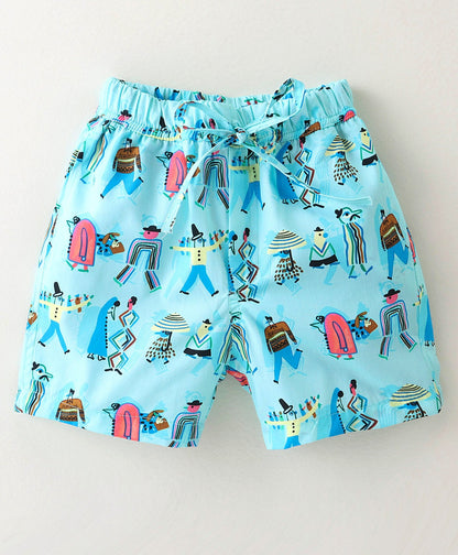 Dapper Dudes Half Sleeves Printed Shirt With Shorts - Blue