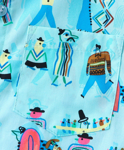 Dapper Dudes Half Sleeves Printed Shirt With Shorts - Blue