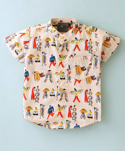 Dapper Dudes Half Sleeves Printed Shirt With Shorts - Fawn