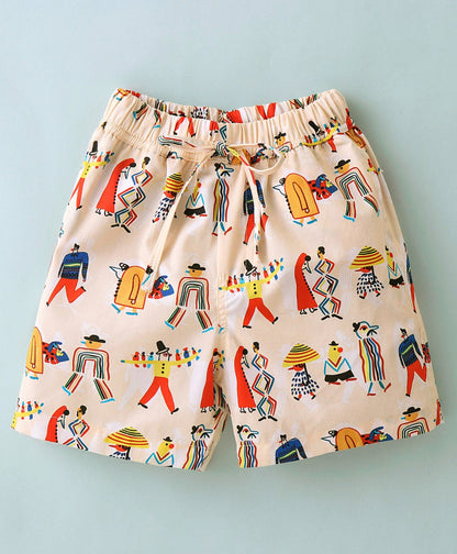 Dapper Dudes Half Sleeves Printed Shirt With Shorts - Fawn