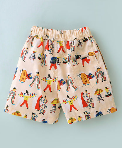 Dapper Dudes Half Sleeves Printed Shirt With Shorts - Fawn