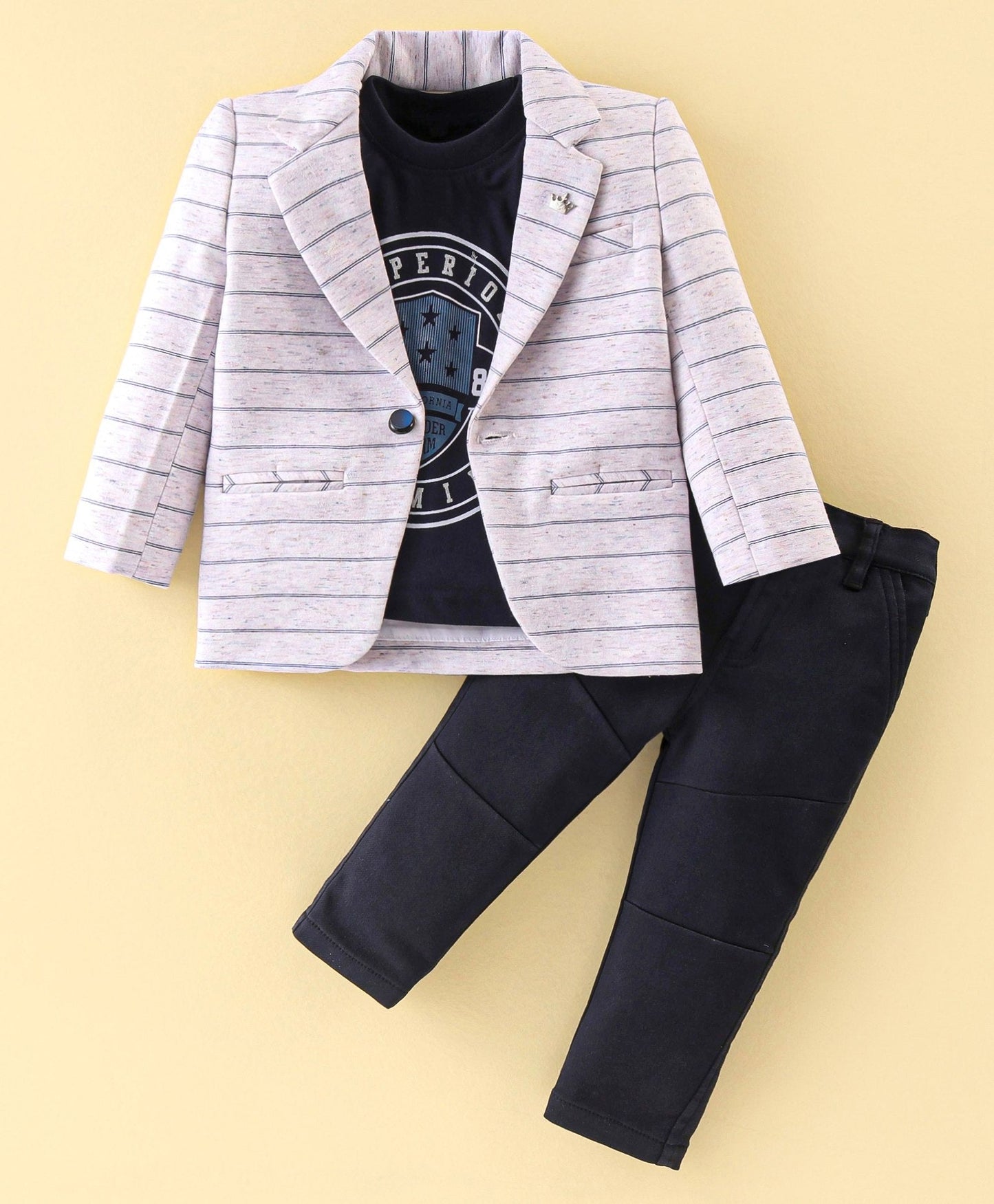 Dapper Dudes Full Sleeves Striped Blazer With Tee & Bottom - Offwhite