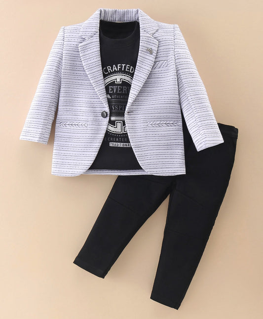 Dapper Dudes Full Sleeves Striped Blazer With Tee & Bottom -white