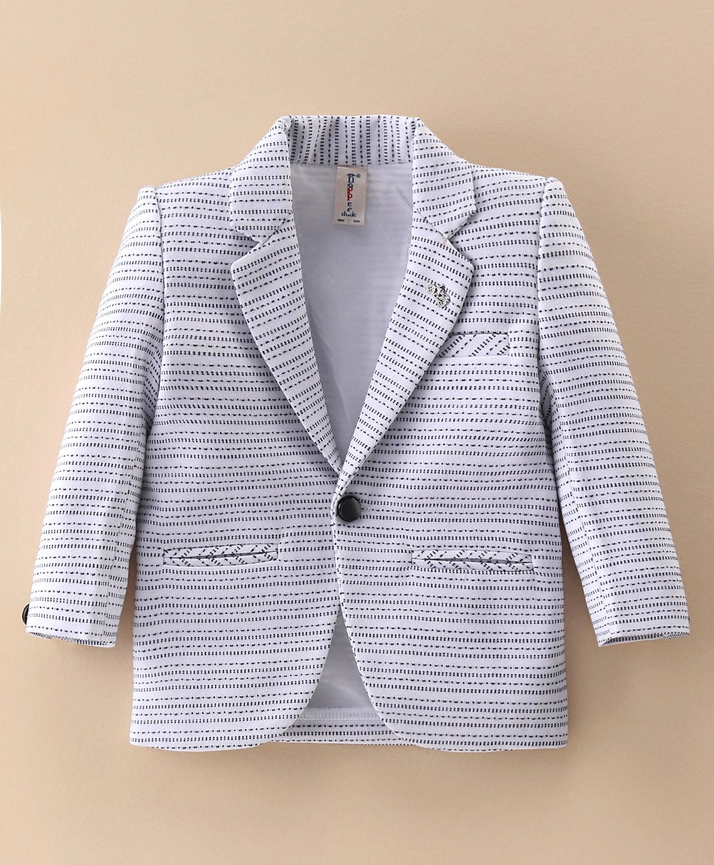 Dapper Dudes Full Sleeves Striped Blazer With Tee & Bottom -white