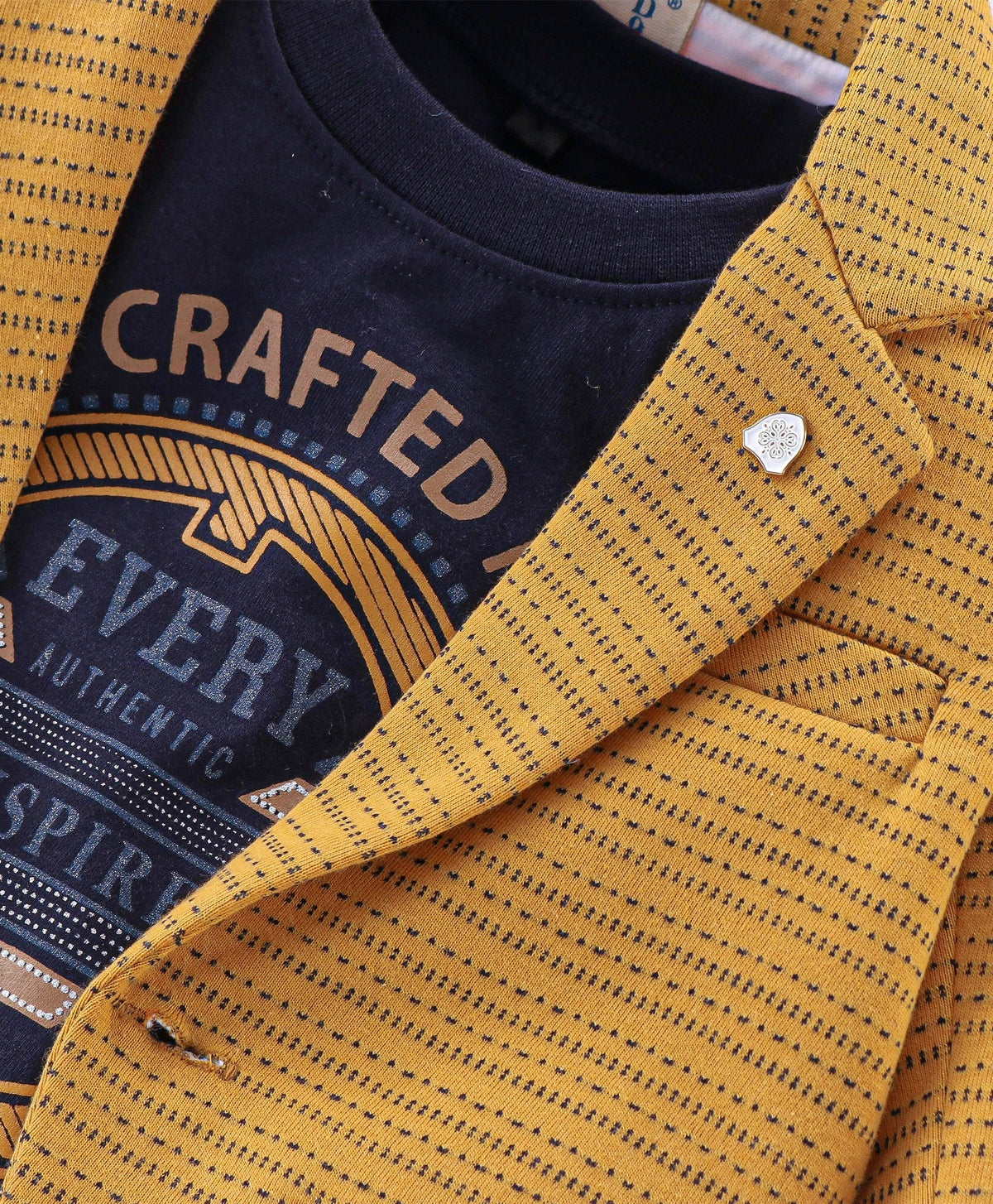 Dapper Dudes Full Sleeves Printed Blazer With Tee & Bottom - Mustard