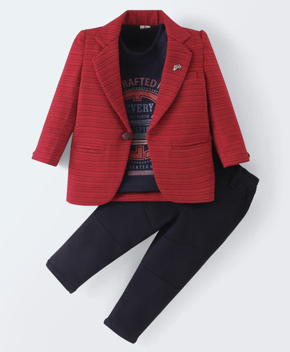 Dapper Dudes Full Sleeves Printed Blazer With Tee & Bottom - Red