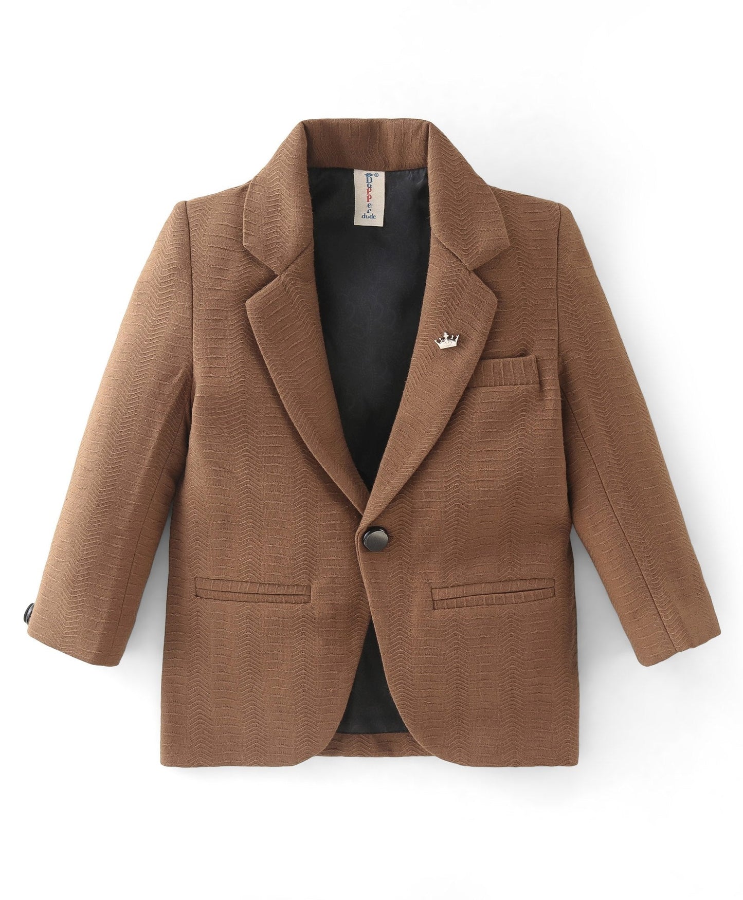 Dapper Dudes Full Sleeves Blazer With Printed Tee & Bottom - Brown