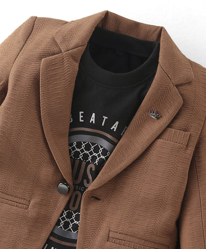Dapper Dudes Full Sleeves Blazer With Printed Tee & Bottom - Brown