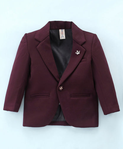 Dapper Dudes Full Sleeves Solid Blazer With Tee & Bottom - Wine