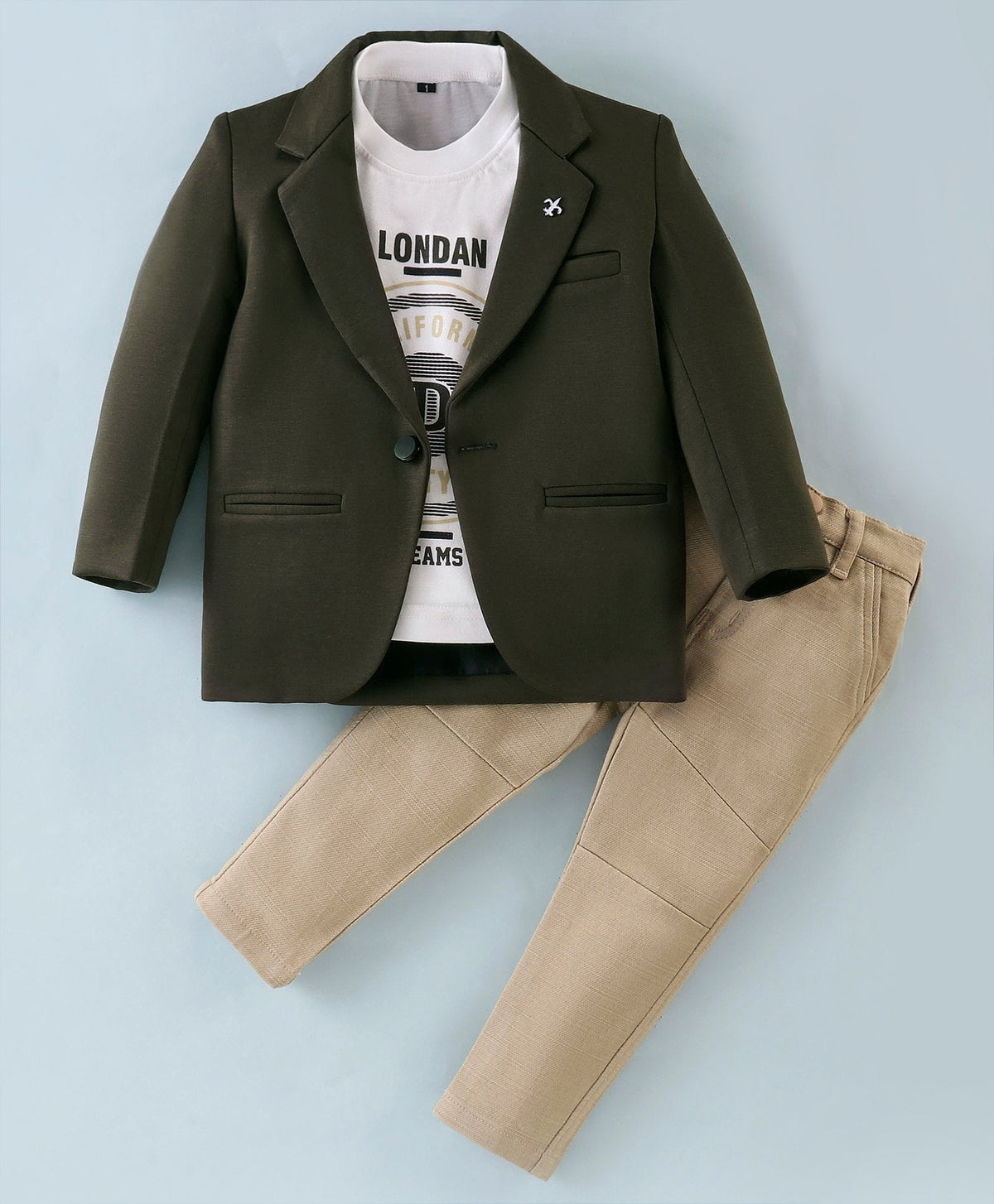 Dapper Dudes Full Sleeves Solid Blazer With Tee & Bottom - Olive