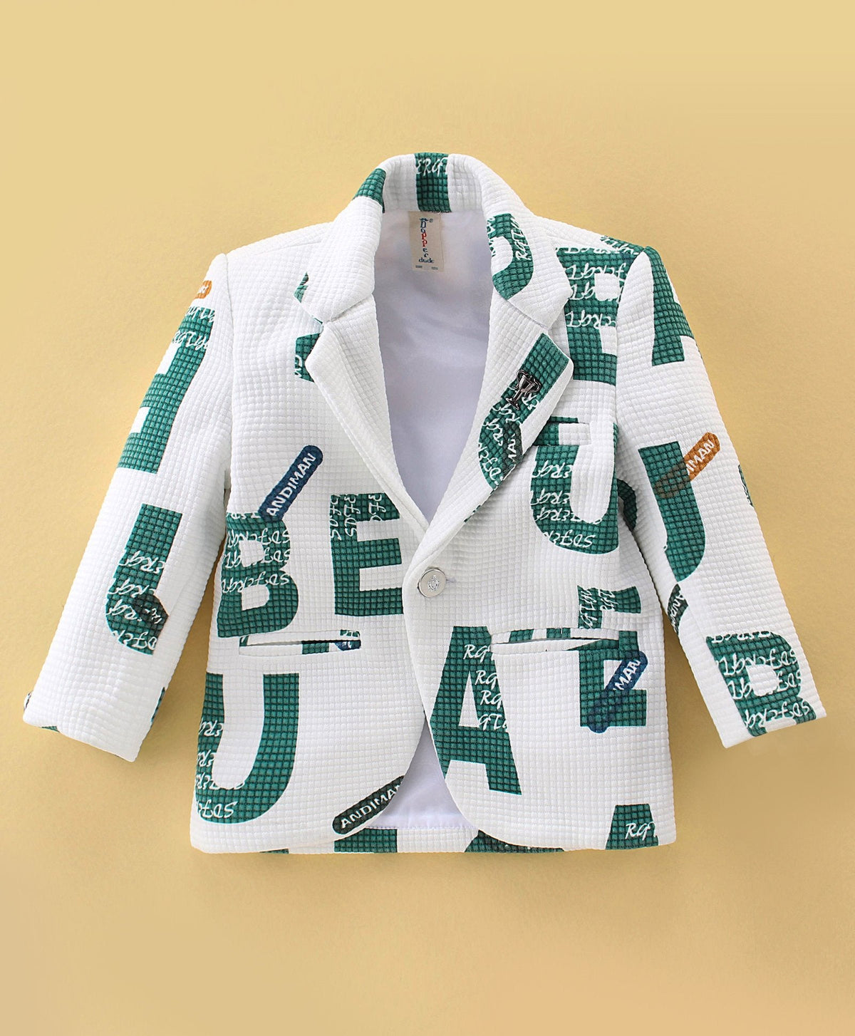 Dapper Dudes Full Sleeves Alphabets Print Blazer With Tee & Bottom - Green