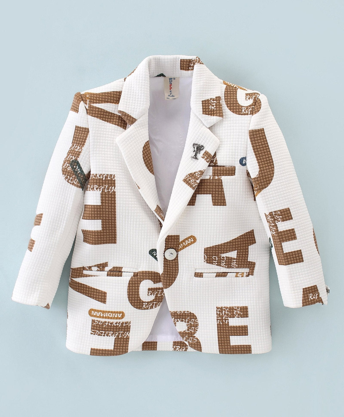 Dapper Dudes Full Sleeves Alphabets Print Blazer With Tee & Bottom - Brown
