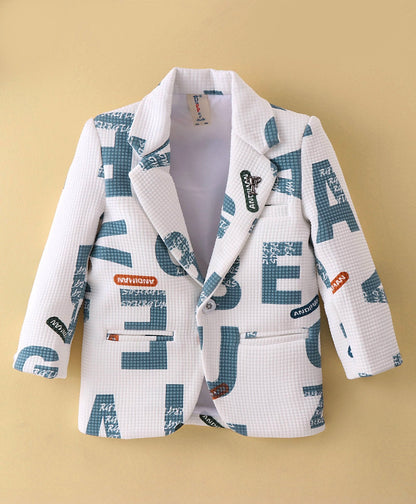 Dapper Dudes Full Sleeves Alphabets Print Blazer With Tee & Bottom - Grey