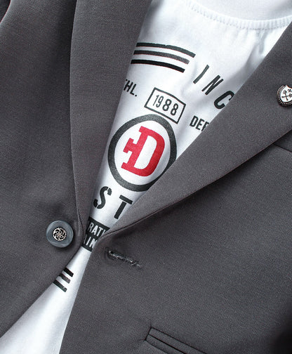 Dapper Dudes Full Sleeves Blazer With Printed Tee & Bottom - Grey