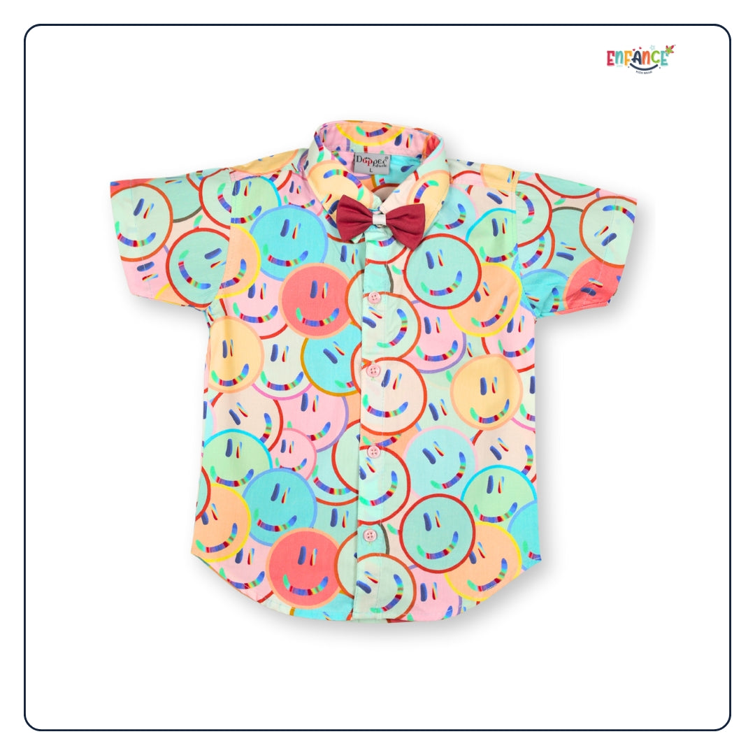 Dapper Dudes Half Sleeves Smiley Theme Printed With Shorts & Suspender - Pink