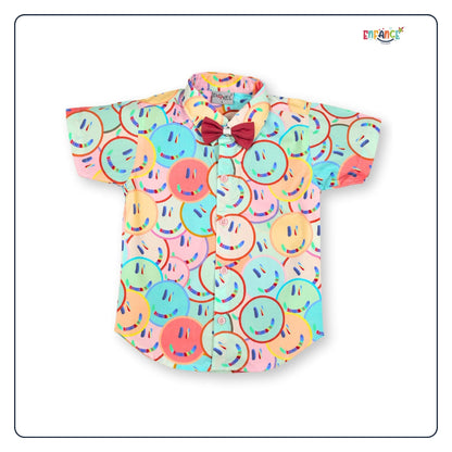 Dapper Dudes Half Sleeves Smiley Theme Printed With Shorts & Suspender - Pink