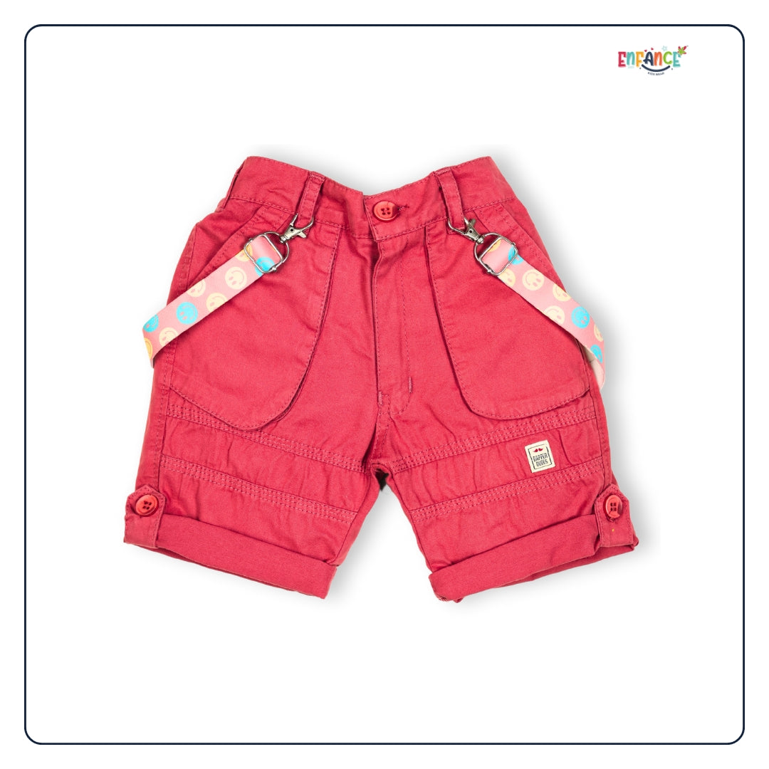 Dapper Dudes Half Sleeves Smiley Theme Printed With Shorts & Suspender - Pink