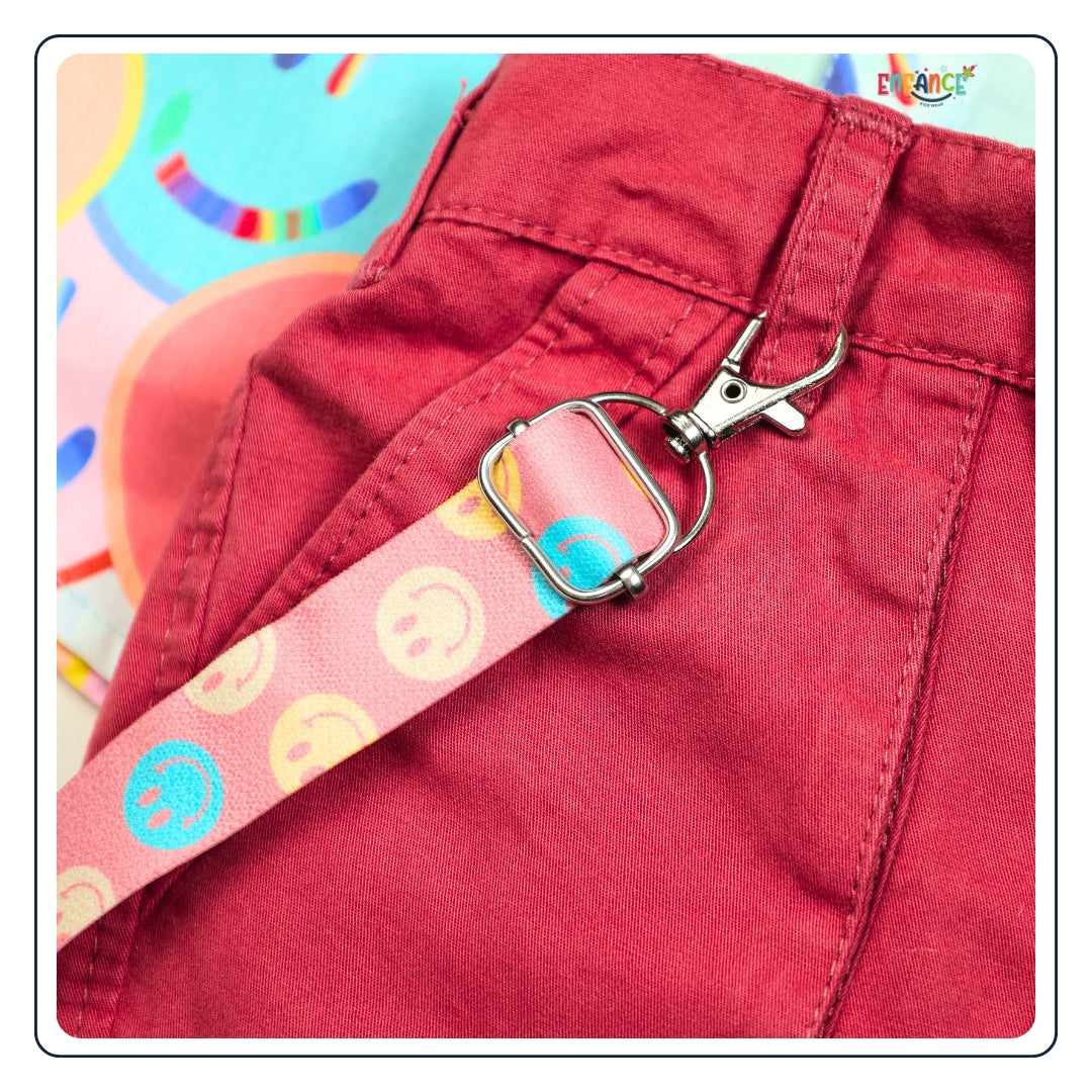 Dapper Dudes Half Sleeves Smiley Theme Printed With Shorts & Suspender - Pink