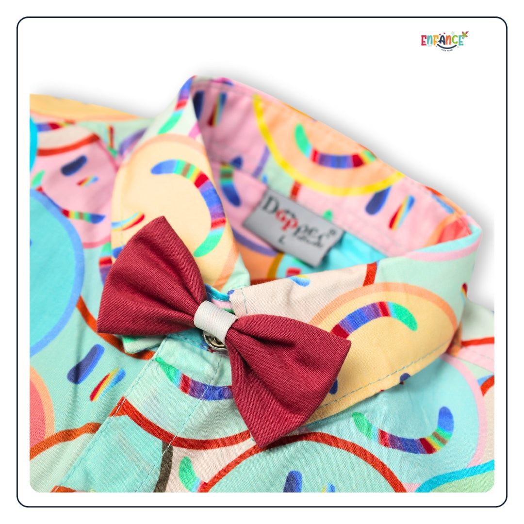 Dapper Dudes Half Sleeves Smiley Theme Printed With Shorts & Suspender - Pink
