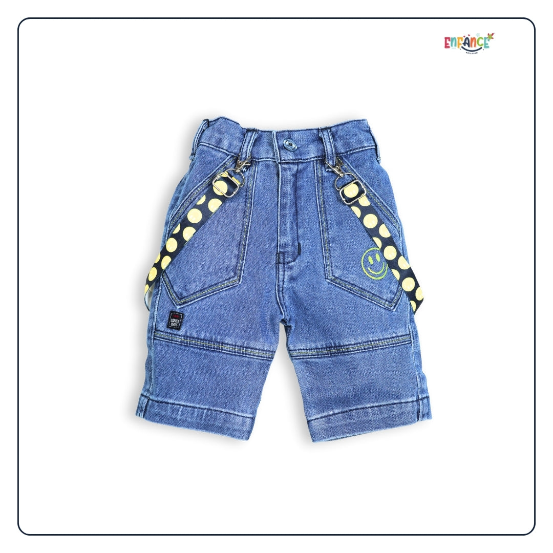 Dapper Dudes Full Sleeves Smiley Theme Printed Shirt With Shorts & Suspender - Yellow