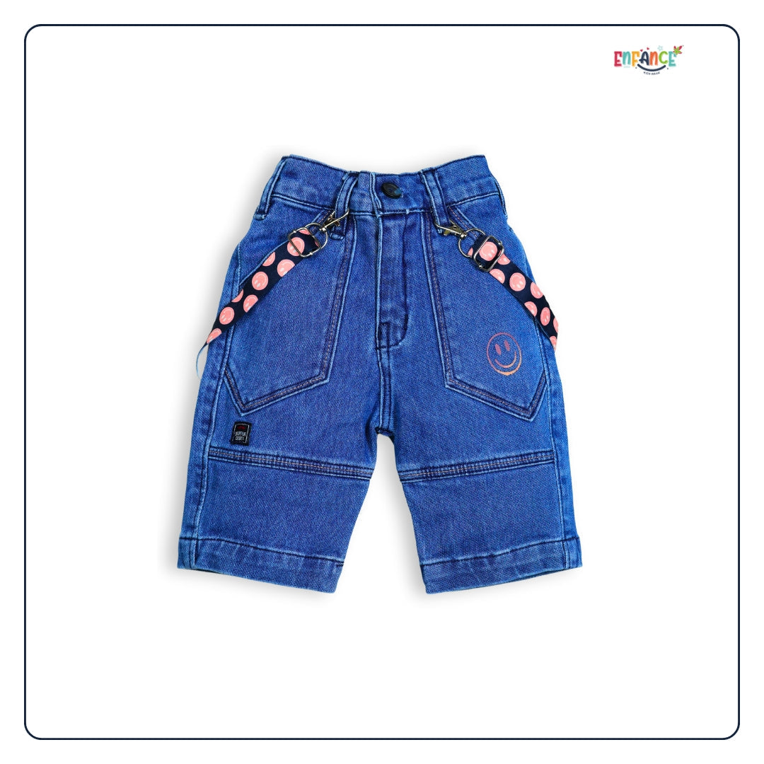 Dapper Dudes Full Sleeves Smiley Theme Printed Shirt With Shorts & Suspender - Peach