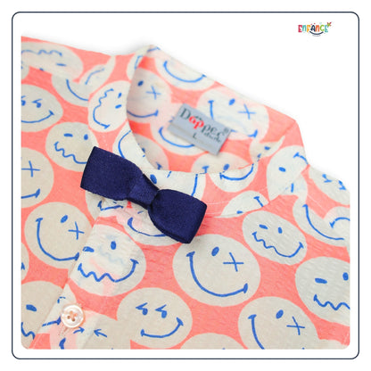 Dapper Dudes Full Sleeves Smiley Theme Printed Shirt With Shorts & Suspender - Peach