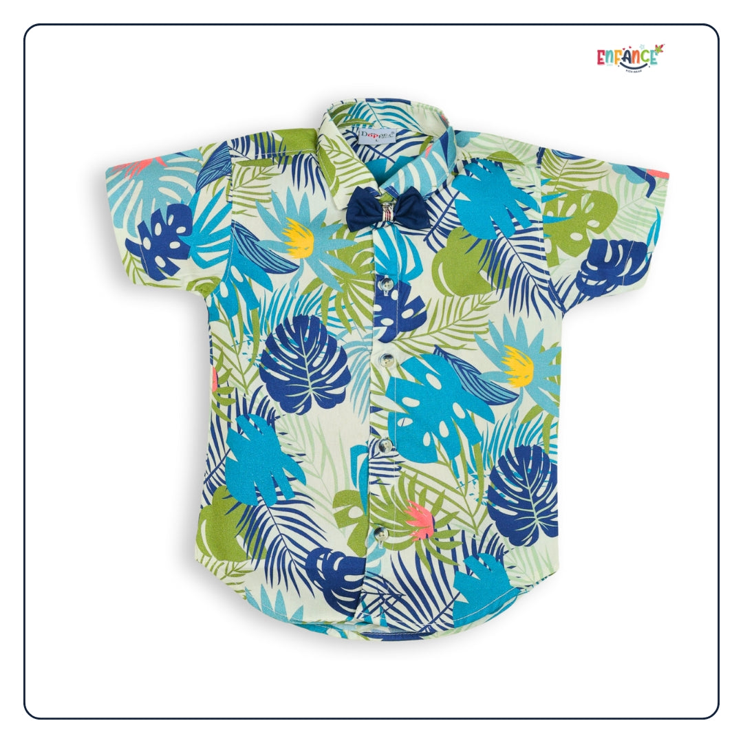 Dapper Dudes Half Sleeves Floral Printed Shirt With Shorts & Bow - Green