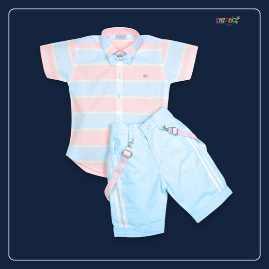 Dapper Dudes Half Sleeves Striped Shirt With Shorts - Pink