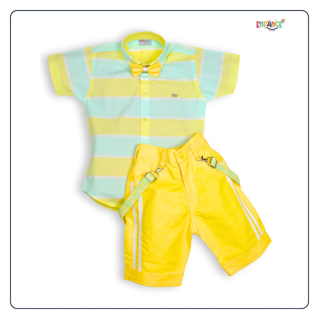 Dapper Dudes Half Sleeves Striped Shirt With Shorts - Lemon
