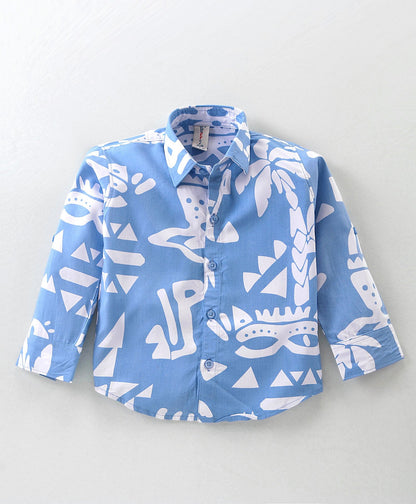 Dapper Dudes Full Sleeves Printed Suspender Shirt With Bow & Bottom - Blue