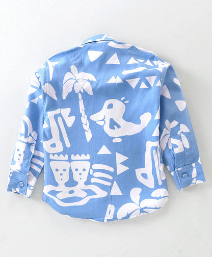Dapper Dudes Full Sleeves Printed Suspender Shirt With Bow & Bottom - Blue