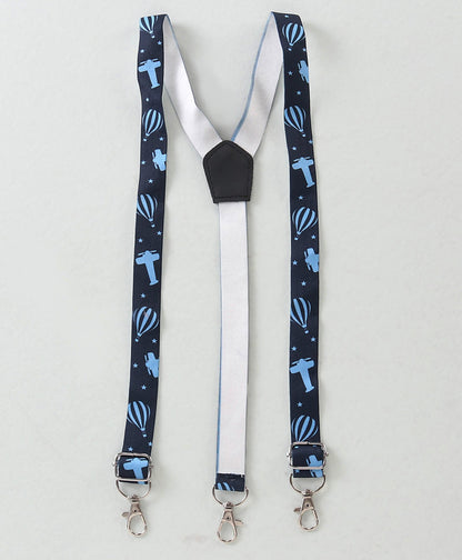 Dapper Dudes Full Sleeves Printed Suspender Shirt With Bow & Bottom - Blue