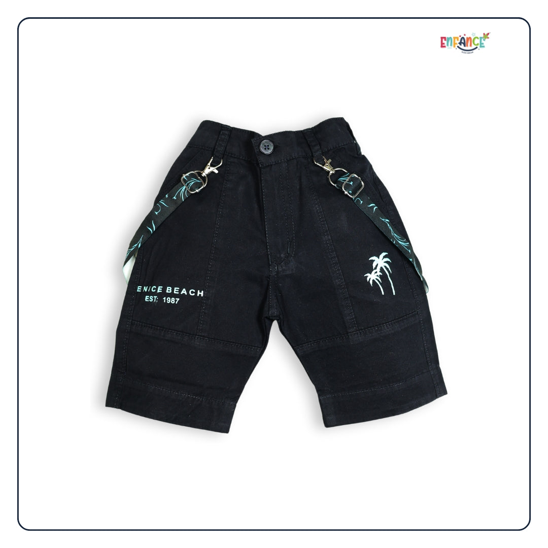 Dapper Dudes Half Sleeves Trees Printed Shirt Shorts & Bow With Suspender - S.Green