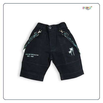 Dapper Dudes Half Sleeves Trees Printed Shirt Shorts & Bow With Suspender - S.Green
