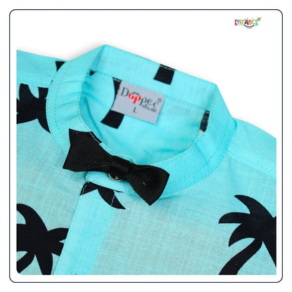 Dapper Dudes Half Sleeves Trees Printed Shirt Shorts & Bow With Suspender - S.Green