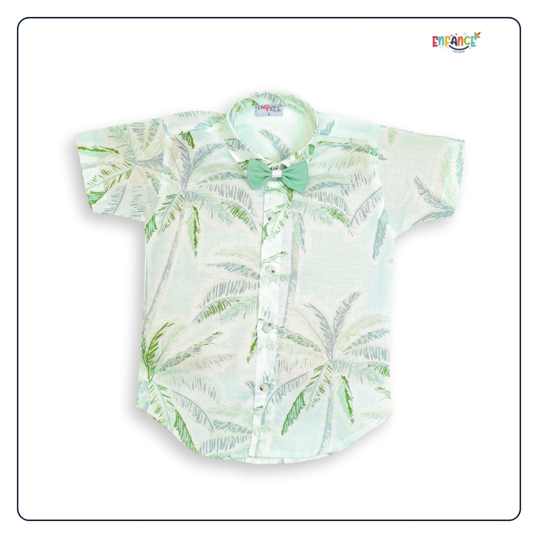 Dapper Dudes Half Sleeves Palm Trees Printed Shirt Shorts & Bow With Suspender - Pista