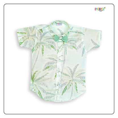 Dapper Dudes Half Sleeves Palm Trees Printed Shirt Shorts & Bow With Suspender - Pista