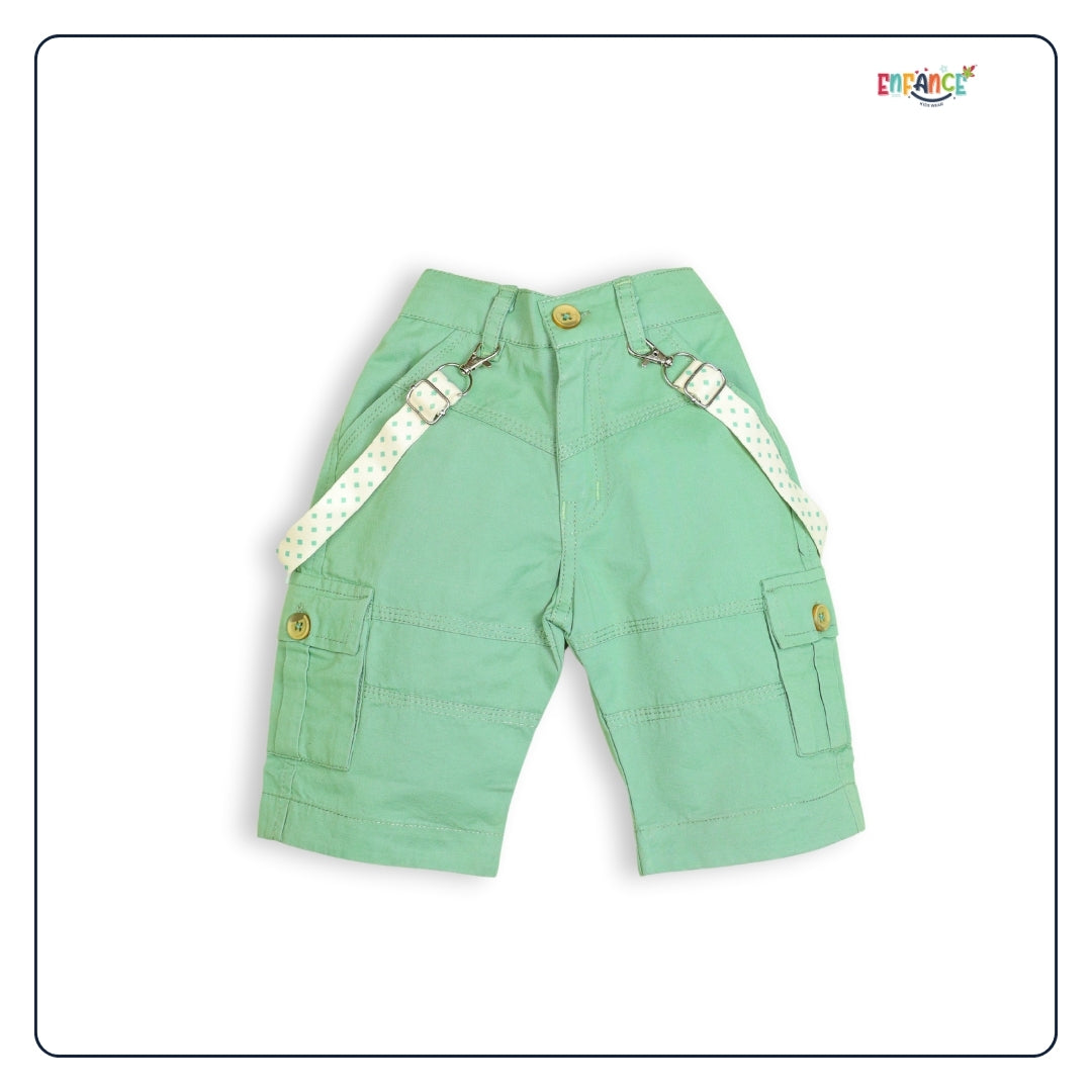 Dapper Dudes Half Sleeves Palm Trees Printed Shirt Shorts & Bow With Suspender - Pista