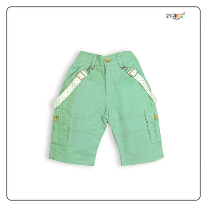 Dapper Dudes Half Sleeves Palm Trees Printed Shirt Shorts & Bow With Suspender - Pista