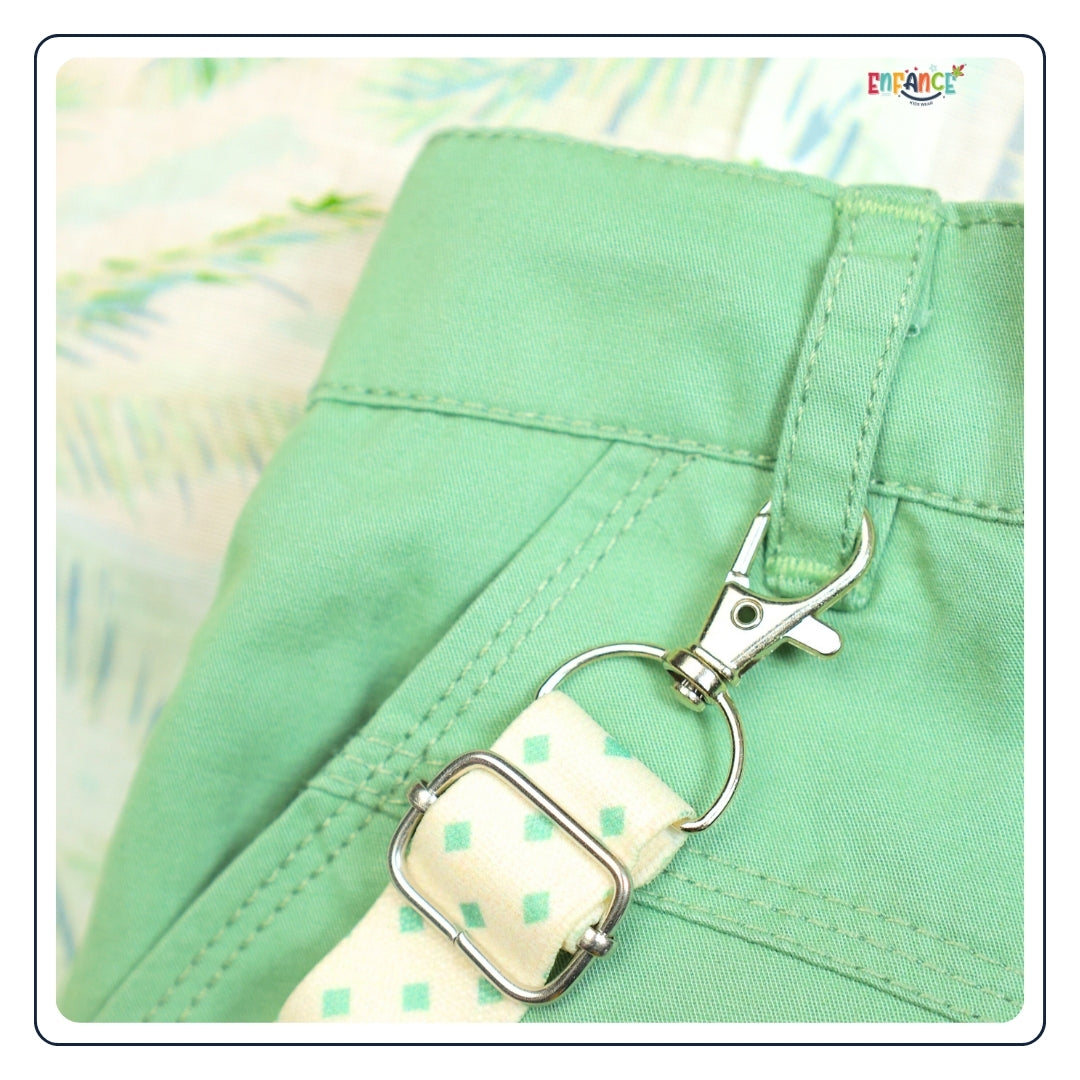 Dapper Dudes Half Sleeves Palm Trees Printed Shirt Shorts & Bow With Suspender - Pista